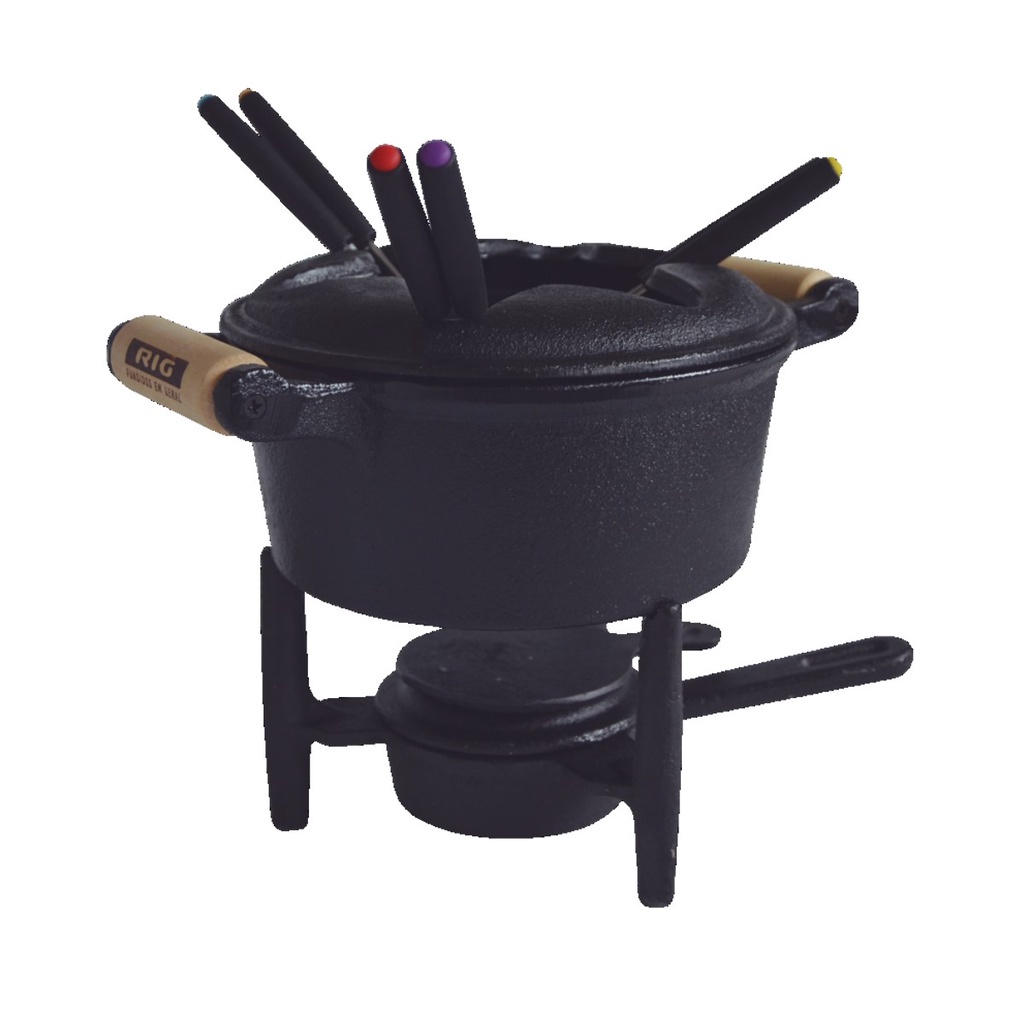 Panela de Fondue a Álcool Completo em Ferro Fundido 18cm