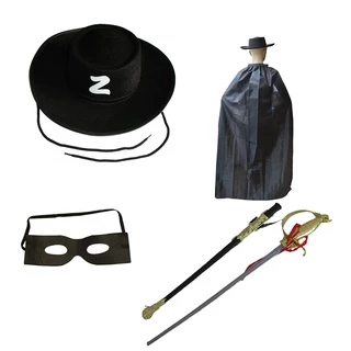 Kit Fantasia Zorro Adulto Chapéu, Capa, Espada e Máscara Cosplay