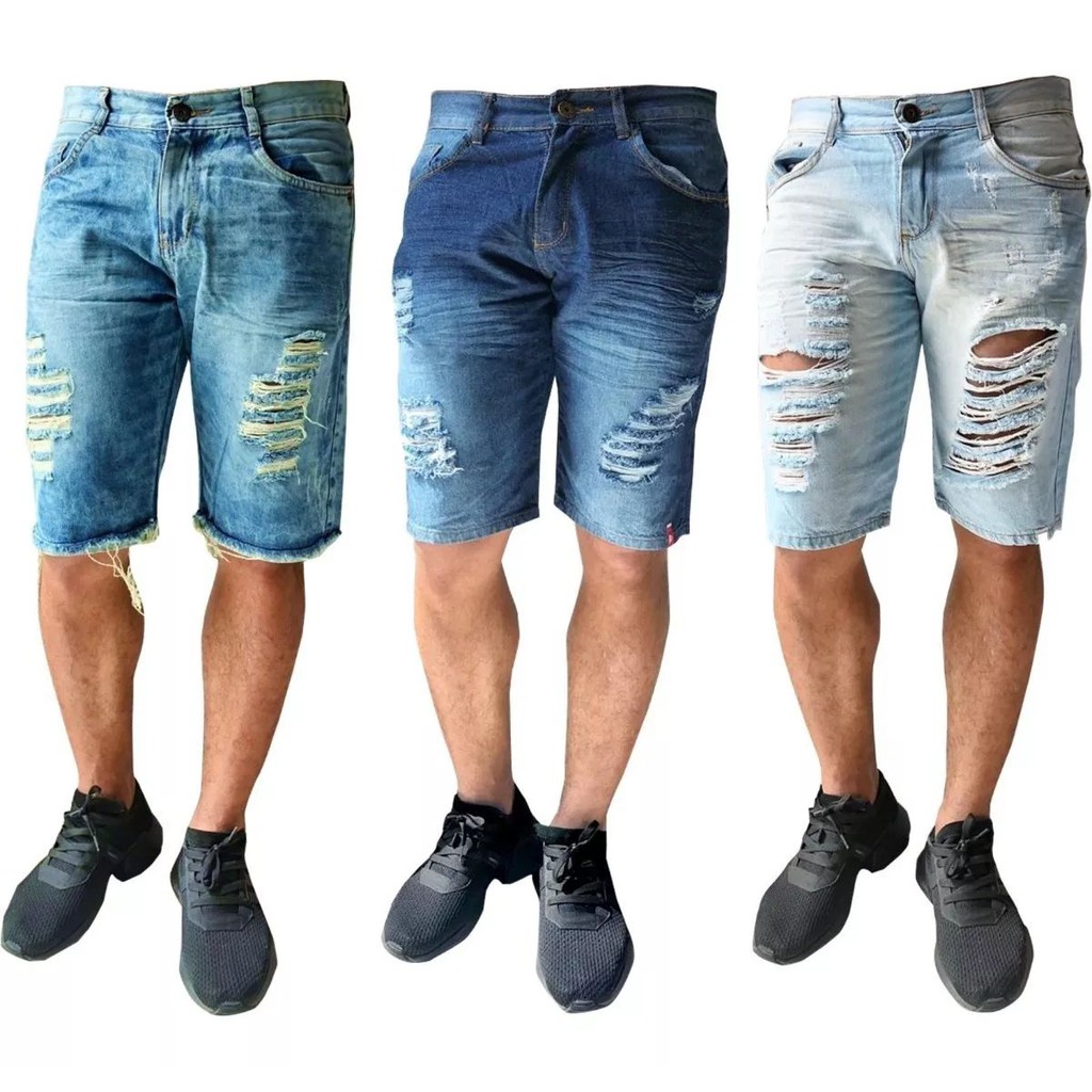 Kit 4 Bermuda Shorts Jeans Slim Rasgadas C Cordão De Cria