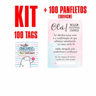 Kit papelaria Combo empreendedor Mimo 100 unidades Panfletos agradecimento ao cliente e 100 unidades Tag Sem furo mini cartão modelo 27