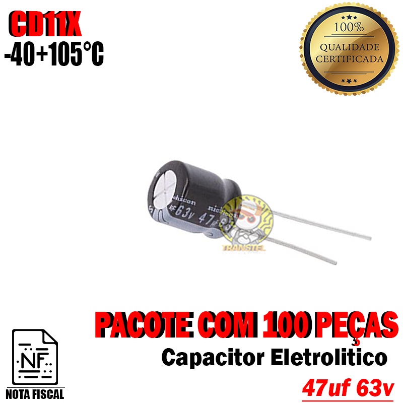 Capacitor Eletrolitico 47uf 63v 105ºc Pacote Com 100 Peças Shopee Brasil 