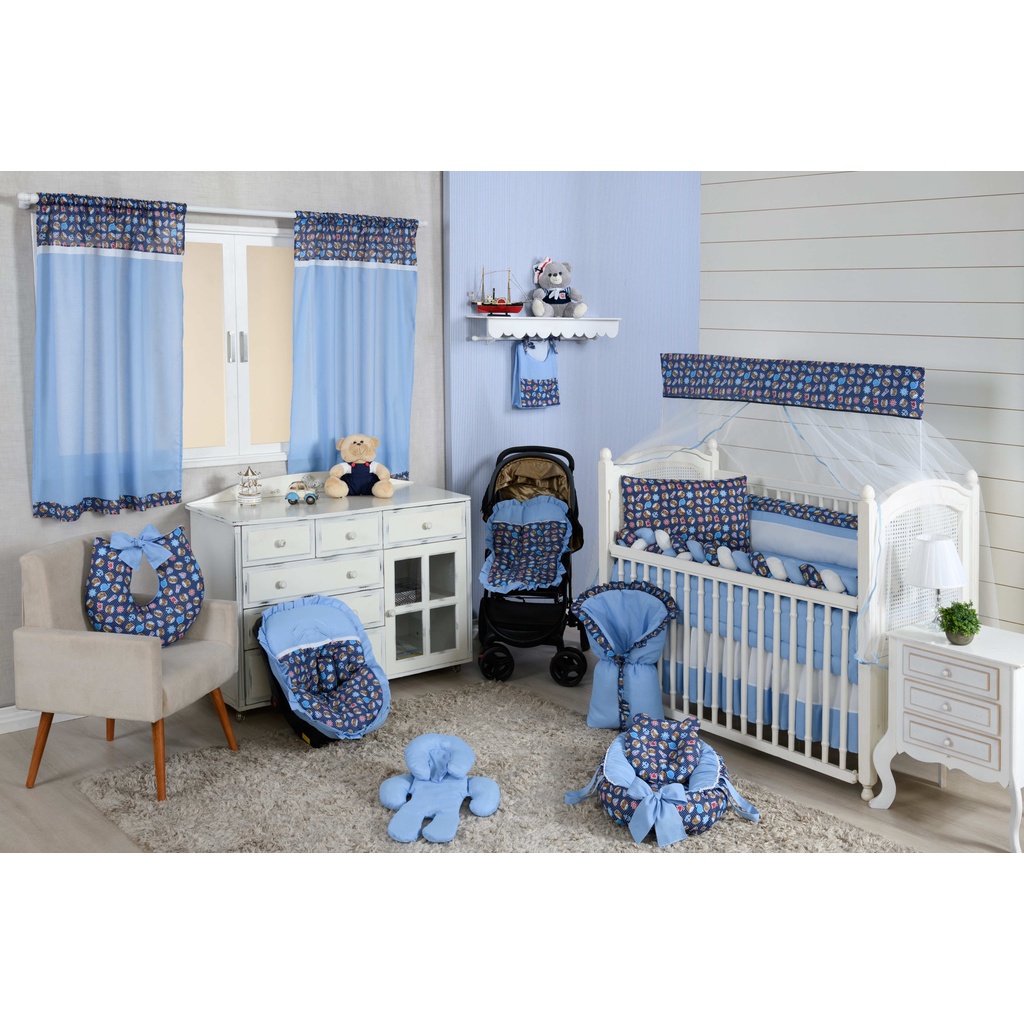 Kit de Berço Quarto Completo Menino Urso Marinheiro 18 Peças
