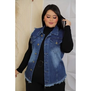 Max Colete jeans feminino longo plus size