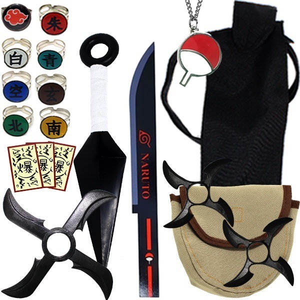 Kit Kunai Naruto Fuuma Shurikens Espada Sasuke + 8 Anéis | Shopee Brasil