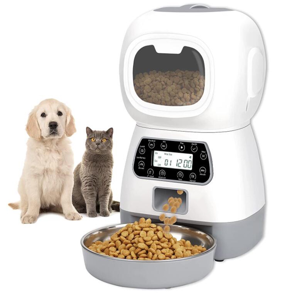 Alimentador Automático 3.5L Para Animais De Estimação Gatos Temporizador Inteligente De Comida Em Aço Inoxidável