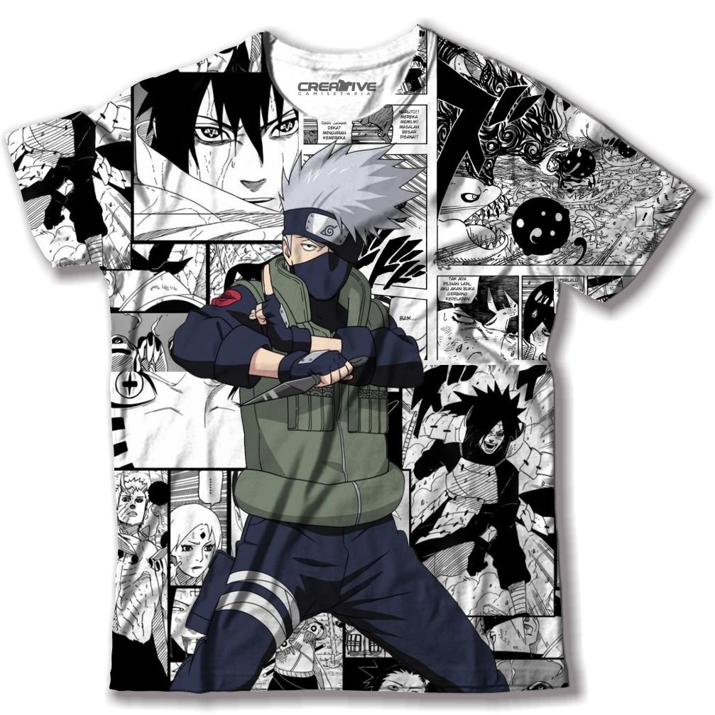 Camiseta masculina Kakashi Anime Naruto Arte Desenho Camisa Blusa Branca  Estampada no Shoptime