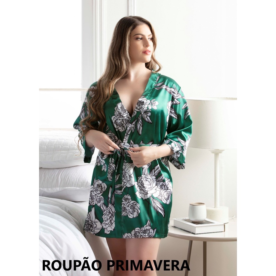 Roupão feminino sexy de renda de cetim conjunto de roupa de dormir