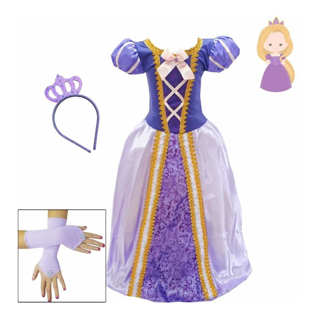 Vestido Rapunzel Enrolados Fantasia Infantil Promoção E Kit