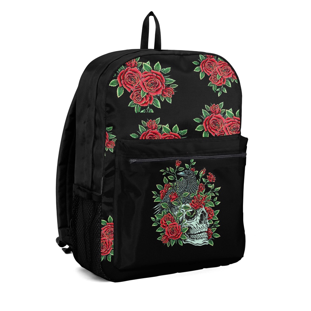 Bolsa Mochila Escolar Caveira Skull Floral Skull And Roses Promoção