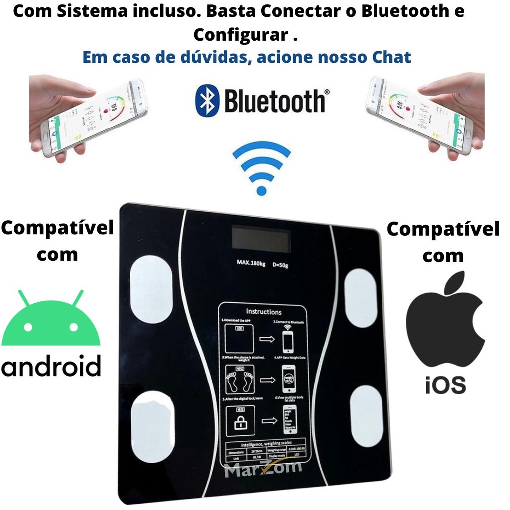 Balança Digital Corporal Bioimpedancia Aplicativo Bluetooth