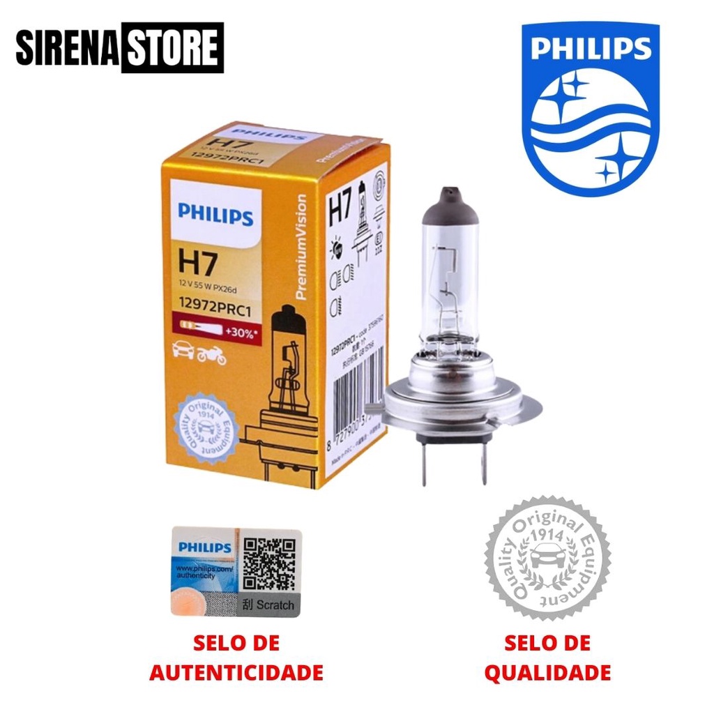 Lâmpada Philips H7 Halógena 12V 55W 100% Original Standard Farol
