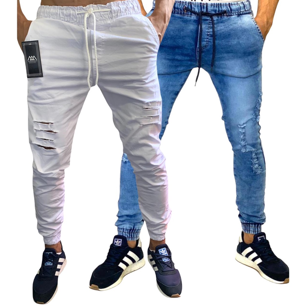 Kit 3 Calças Jogger Masculina Jeans Com Punho Elástico