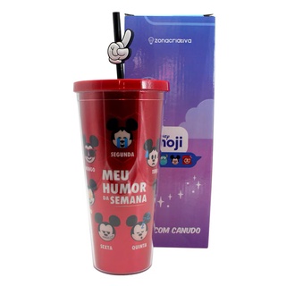 Copo canudo Mickey Holográfico Emoji Humor 650ml