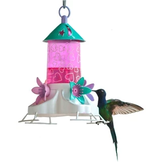 Bebedouro Beija Flor com Poleiro e Chapéu Só Love - Rosa