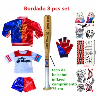 roupa infantil meninas Conjunto de fantasias Bastão Taco da Arlequina  Esquadrão Suicidio Harley Quinn Cosplay Dia das Crianças Carnaval Halloween