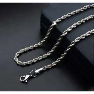 Corrente colar cordão trançado Baiano aço Inox masculino feminino cor prata