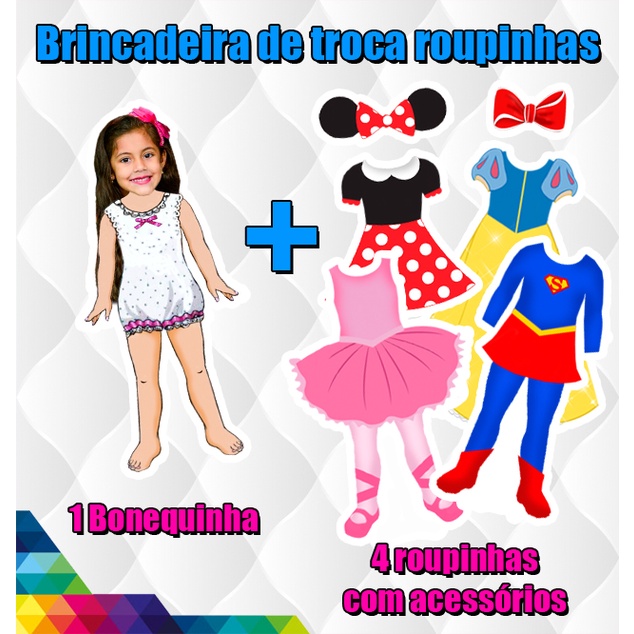 Troca roupinhas com ima 1 boneca + 4 roupinhas