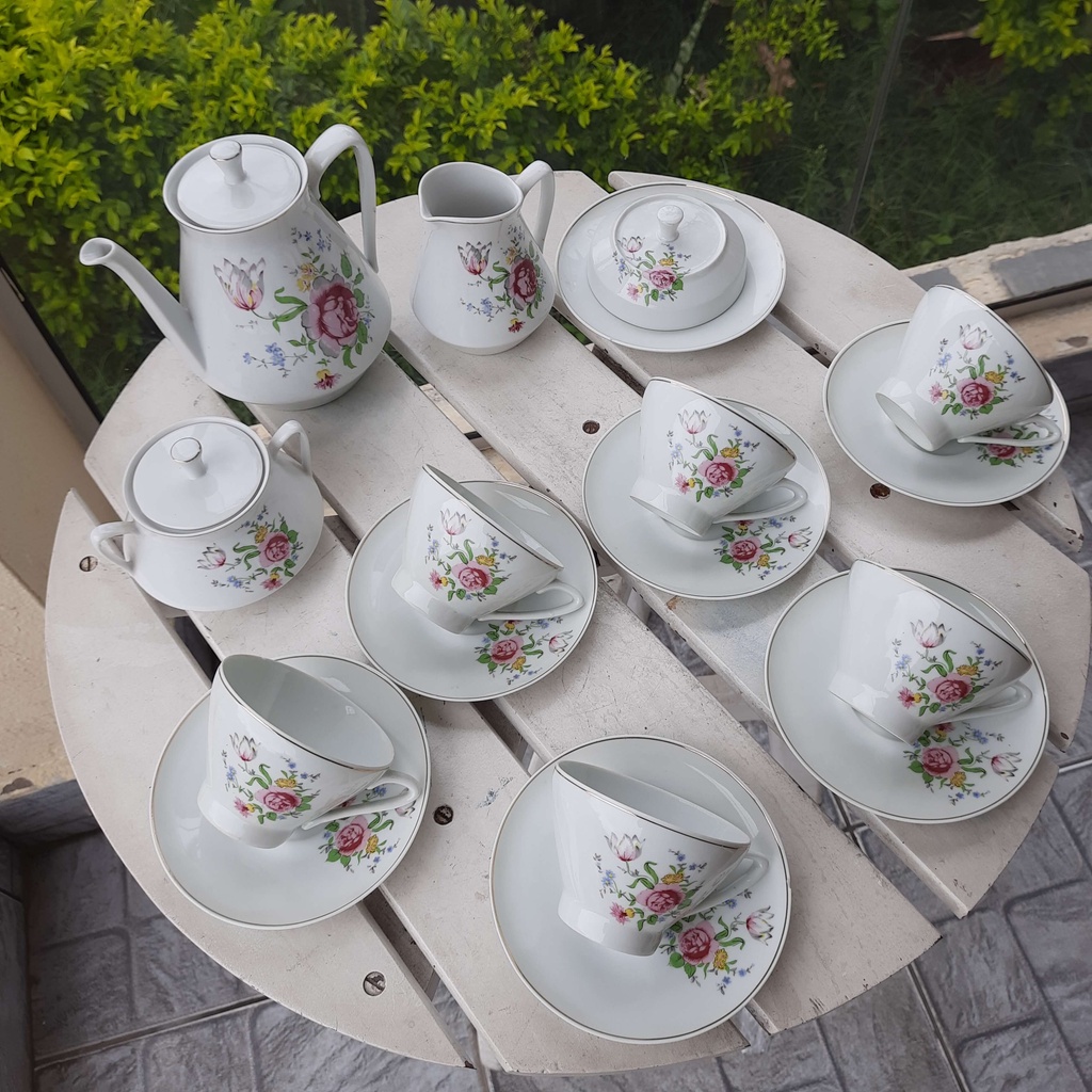 Jogo para chá em porcelana antiga Schimidt / antiguidade / porcelana antiga  / louça antiga / vintage, jogo de chá completo antigo 