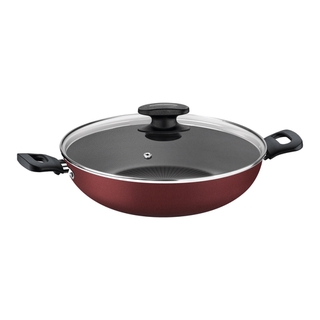 Panela Wok Tramontina Loreto Alumínio Antiaderente Starflon T1 Paella - Tampa de Vidro Vermelha 28 cm 3,3L