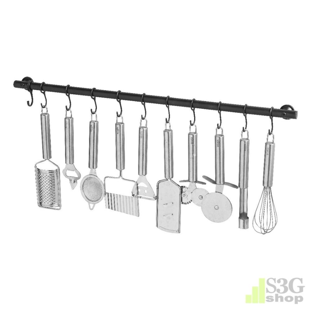 Suporte De Cozinha Porta Talheres 60cm C/ 12 Ganchos Preto