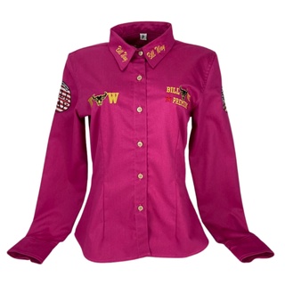 Camisa Feminina Bill Way Country Pink Rosa Tecido Grosso Acinturada Cowgirl Bandeira Eua Para Usar Em Rodeio Fazenda