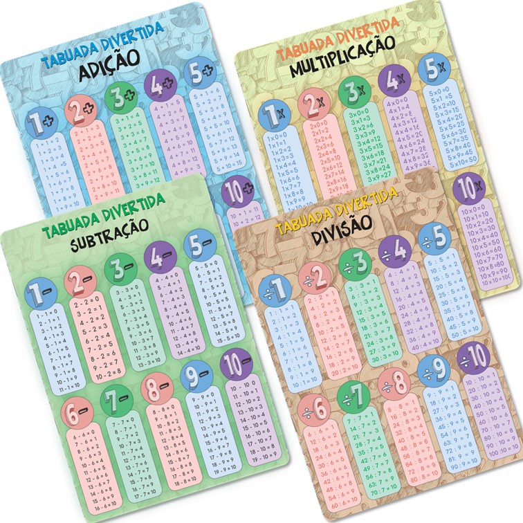 Kit de Tabuada Multiplicação Divisão Adição e Subtração | Shopee Brasil