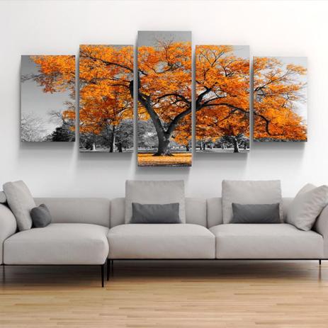 Quadro Decorativo Paisagem Árvore Planta Folhagem com 5 peças