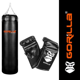 Gorilla KIT Saco de Pancada 120 Cm Profissional Reforçado Com Luva Bate Saco Adulto Envio Imediato Preço Direto De Fábrica Boxe Muay Thai Boxe MMA Artes Marciais Proteção Para Mão Esporte Lazer Diversão Luta Qualidade Treino Bater Mulher Homem Combo