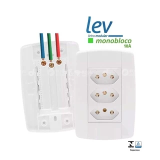 Conjunto 3 Tomadas Monobloco 10a 250v Ilumi Lev Fácil Instalação