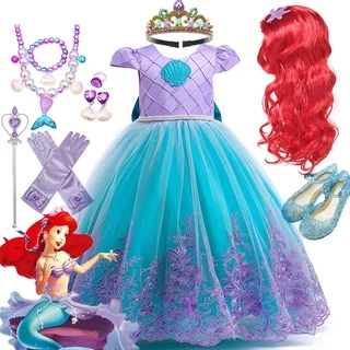 Disney Girl Princesa Sereia Ariel Fantasia Cosplay Vestido De Bordado De Luxo Para Festa De Halloween Do Carnaval Vestidos Infantis