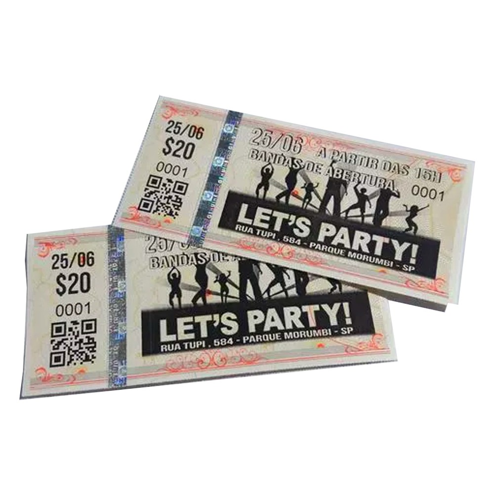 100 Ingresso Papel Segurança Festa Balada Evento Ticket Canhoto Luz negra