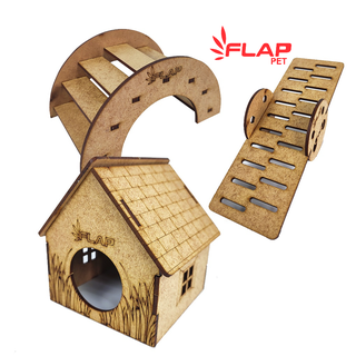 Kit brinquedos hamster, casinha com ponte e gangorra
