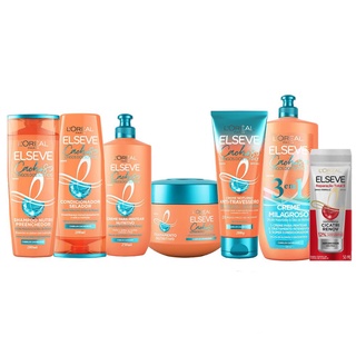 Kit Cachos Longos dos Sonhos Completo + Cicatri Renov Elseve Hialurônico Nutre e Protege Óleo Rícino Anti-Frizz Sem Sal