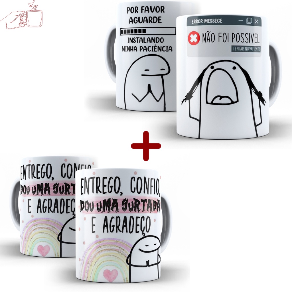 Caneca Divertida Flork Meme Sticker Instalando Minha Paciência Kit 2 ...
