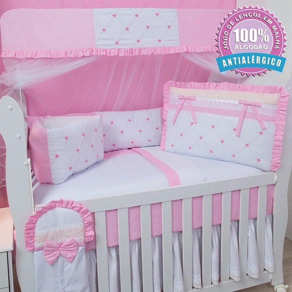 Kit Berço Enxoval Bebe Menina Baby Flower Rosa 9 Peças | Shopee Brasil