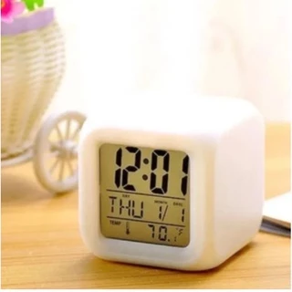 Cubo Relógio Da Mesa Digital Despertador Led 7 Cores