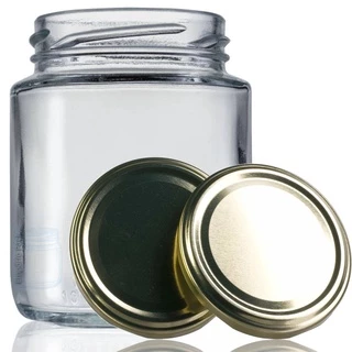 24 Potes De Vidro Belém 240ml Com Tampa Dourada E Lacre