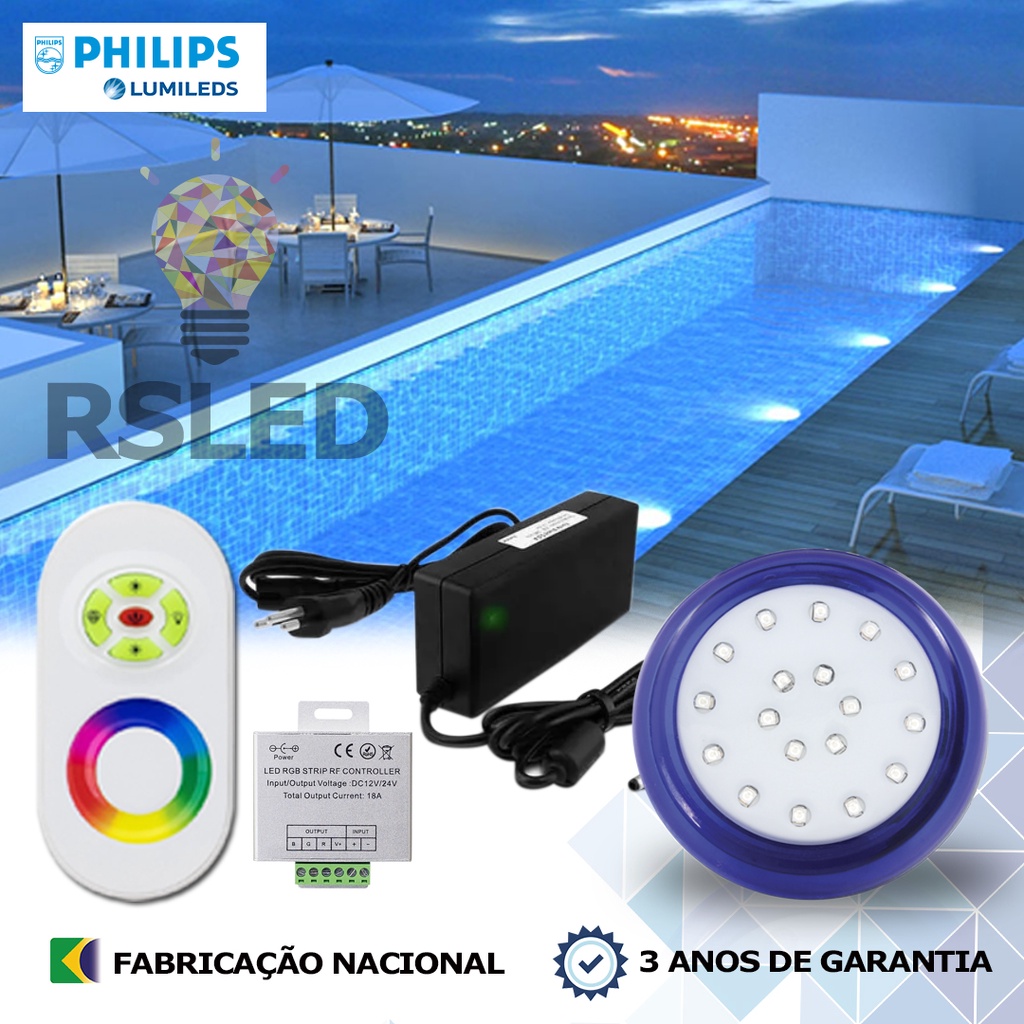 KIT ILUMINAÇÃO DE PISCINA 18w 8 cm RGB Sistema Colorido 1