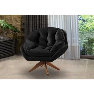 Poltrona Decorativa Califórnia base giratória 01 lugar Veludo Preto - Sofá Casa