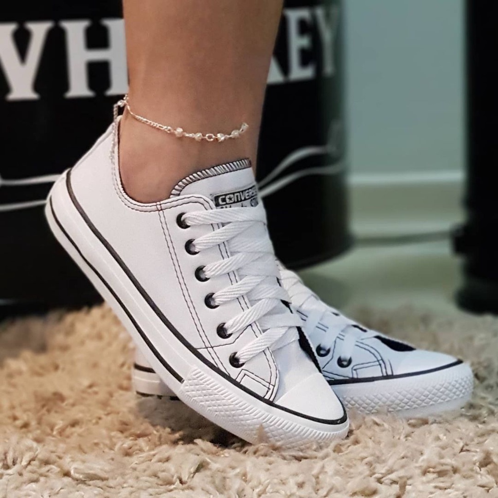 All star feminino branco hot sale couro