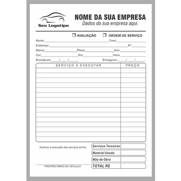 Talão De Pedido P/ Oficina Mecânica -10 Bls C/ 100folhas