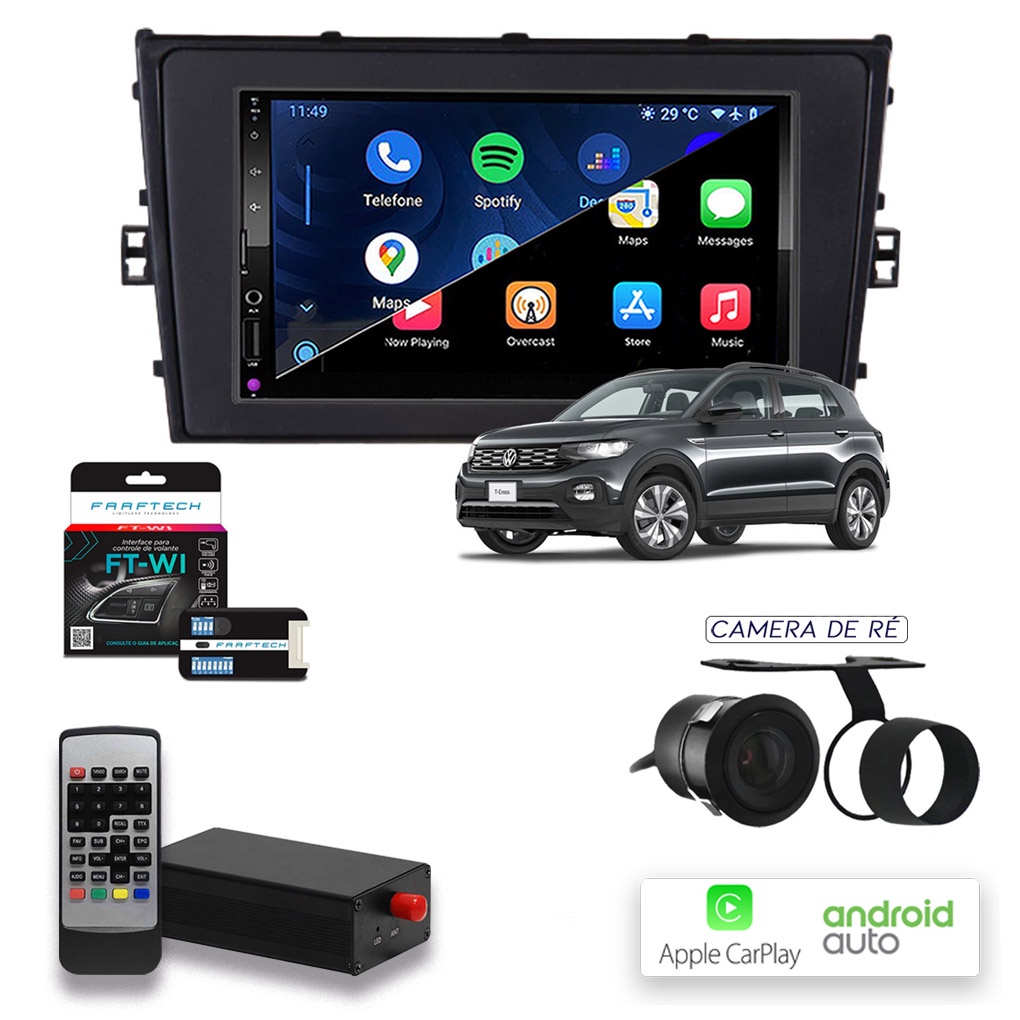 Kit Central MP10 CarPlay e Android Auto TCross com Tv e Interface ...