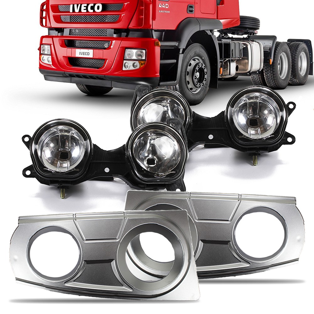 Par Farol Auxiliar Iveco Stralis Com Moldura Prata H Duplo Milha Neblina Caminhao Shopee