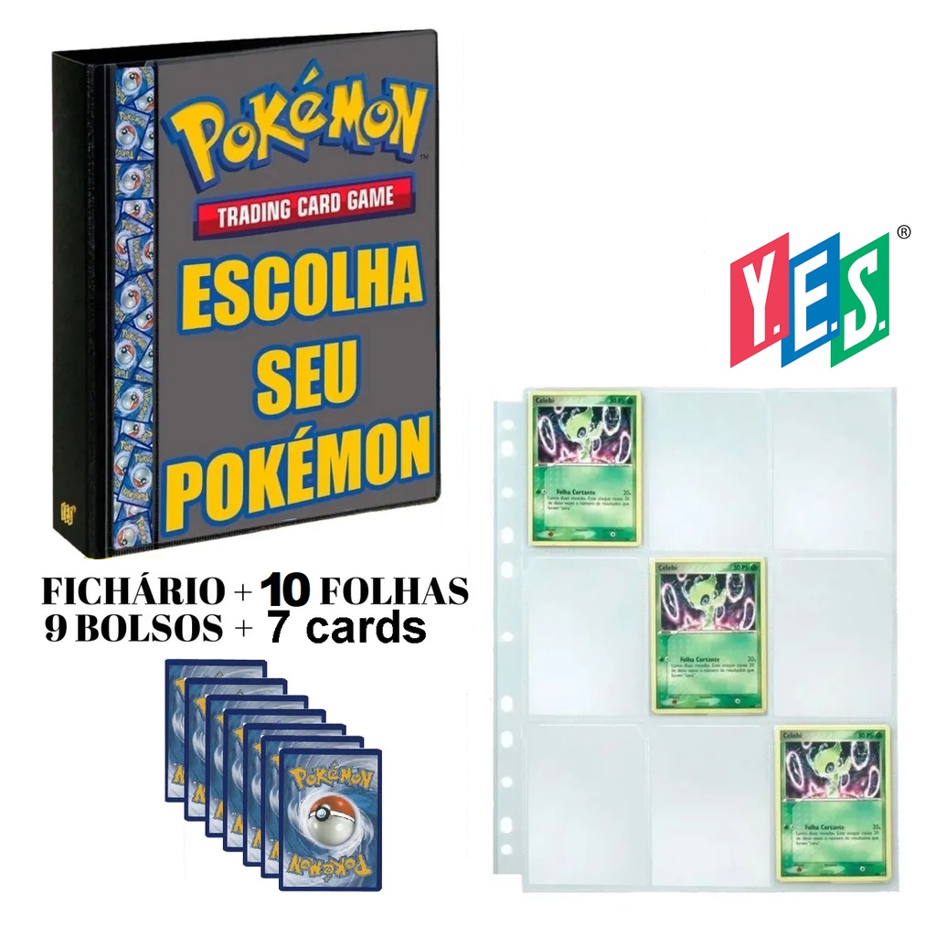 Fichário Álbum Pasta Cards Pokemon + 10 Folhas + 7 Cards