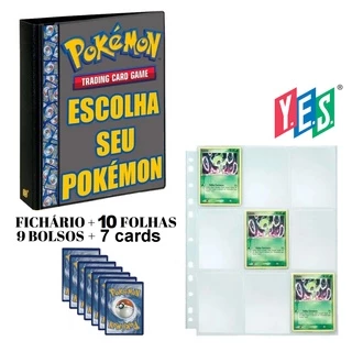 Fichário Álbum Pasta Cards Pokemon + 10 Folhas + 7 Cards