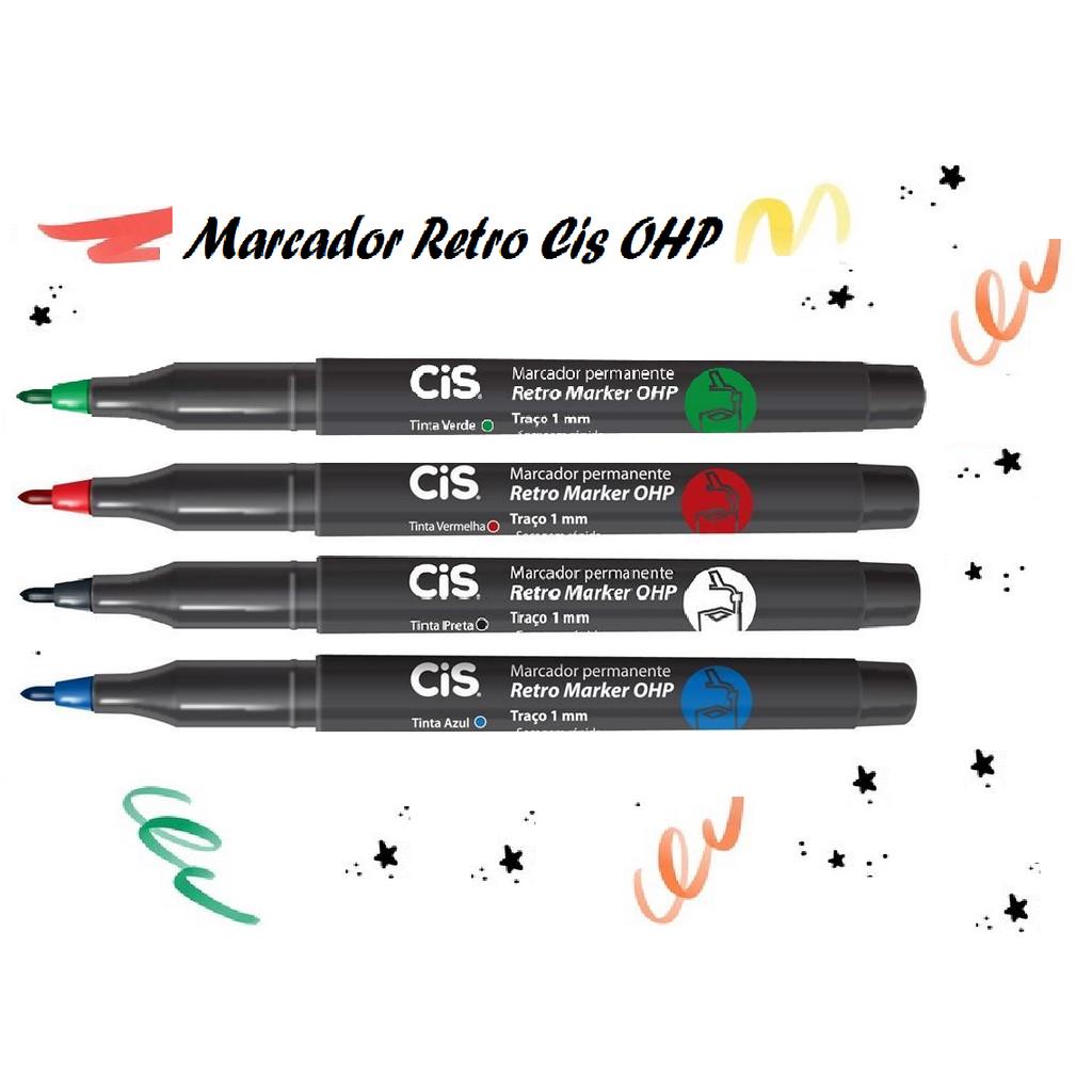 Marcador Caneta Retro Cis 1.0 - Kit C/ 4 Cores- Marker OHP | Shopee Brasil