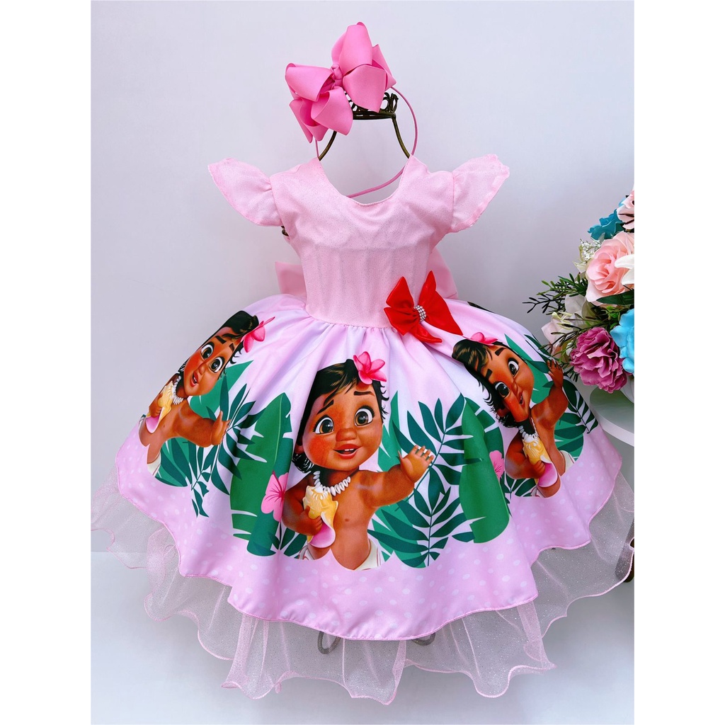 Vestido Infantil Moana Festa Luxo Roupa/fantasia