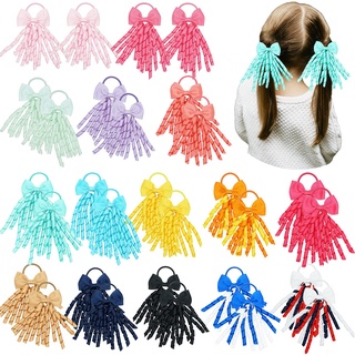 1Pairs Baby Girls Hair Ties Com Laços De Cabelo 2,7 Polegadas Grosgrain Ribbon Curly Korker Bows Faixas Elásticas Ponytail Holders Para Crianças De Colo