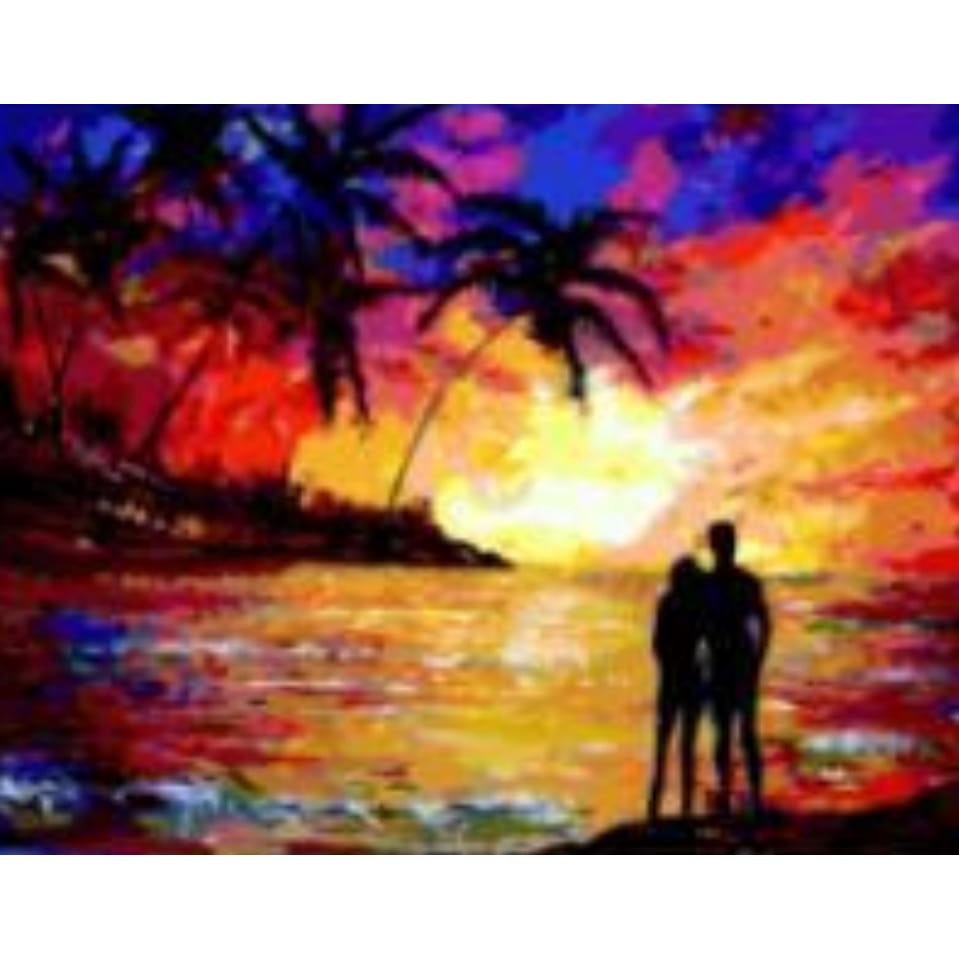 Kit Pintura Por Números Casal Praia Por do Sol 40x50cm | Shopee Brasil