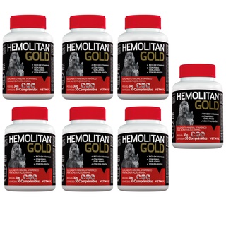 Combo 7 Hemolitan Gold 30 Comprimidos Suplemento Cães Gatos